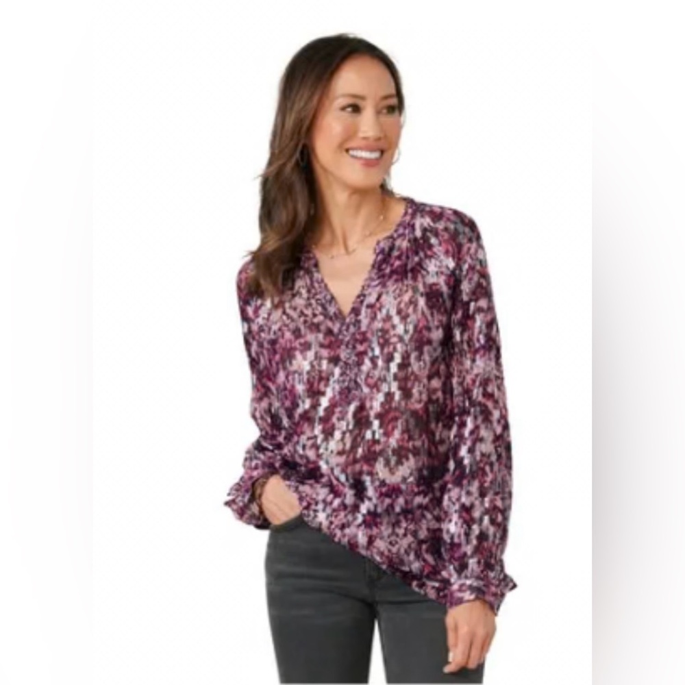NWT Democracy Women’s Size Large Jacquard Print Long‎ Sleeve Top